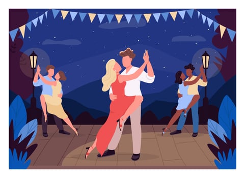 People dance on stage flat color vector illustration