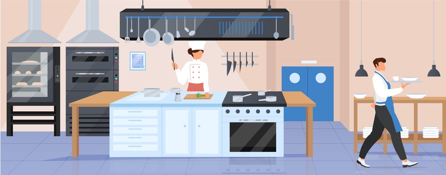 Restaurant kitchen flat color vector illustration