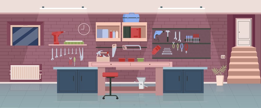 Carpenter workshop flat illustration vector