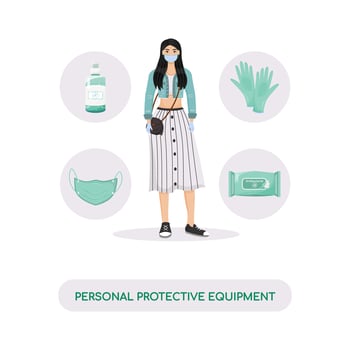 Personal protective equipment, hygiene products flat concept vector illustration