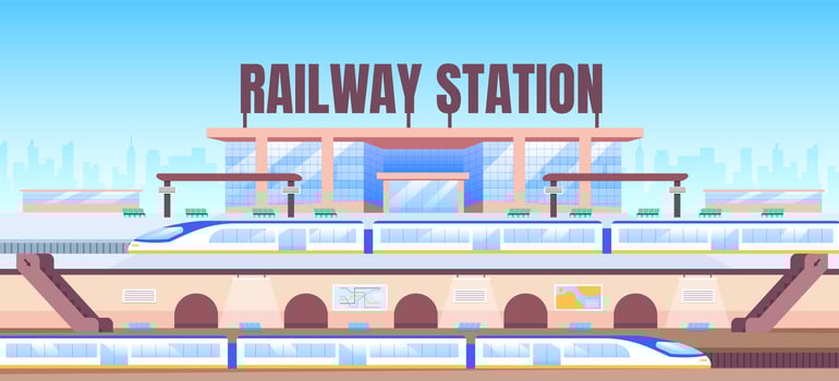 Railway station banner flat vector template