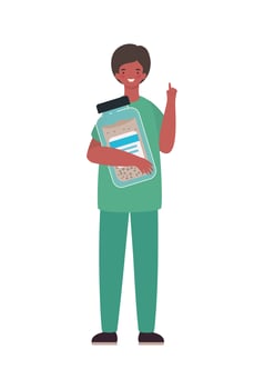 Man doctor with uniform and medicine jar vector design