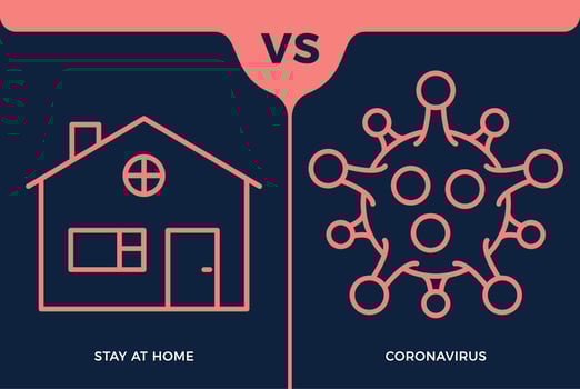 Banner Stay at Home Icon Vs or Versus Coronavirus Concept Protection Covid-19 Sign Vector Illustration. Covid-19 Prevention Design Background.