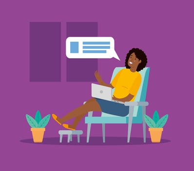 Woman sitting on the chair with laptop vector