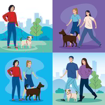 Scenes of people walking their dogs vector