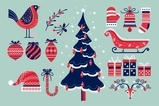Set of Christmas and New Year elements vector