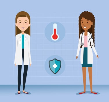 Femanle doctors with medical icons vector
