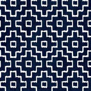 Sashiko seamless indigo dye pattern with traditional white Japanese embroidery vector