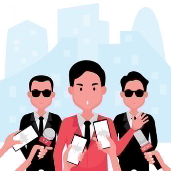 people give interview to journalist vector