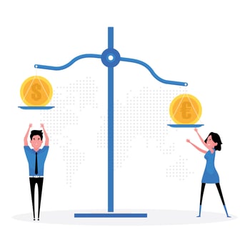A cartoon showing different currency exchange rate vector
