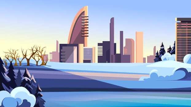 City in winter season. vector