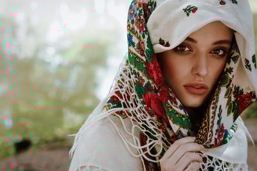 Portrait of a girl in an embroidered dress photo