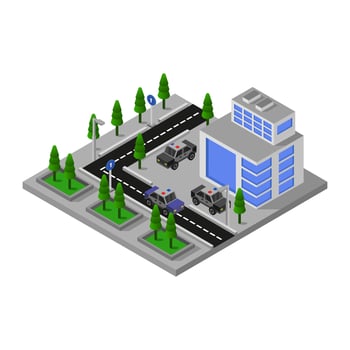 Isometric Police Station On White Background vector