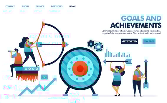 Achieve goals and achievements result in business. Profit target in the company's business. Archery with arrows. Benefit in business achievement. Human illustration for website, mobile apps, poster vector