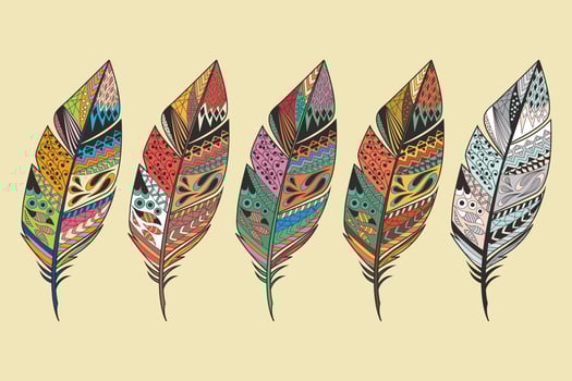 Collection of vintage tribal ethnic hand drawn colorful feathers vector