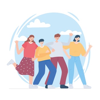 happy friendship day, diverse friend group of people special event celebration vector
