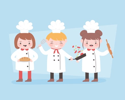 chefs cartoon character with roller pin and bread vector