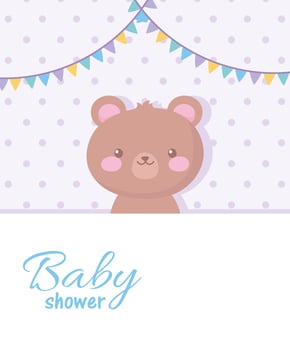 baby shower, cute teddy bear pennants decoration, welcome newborn celebration card vector