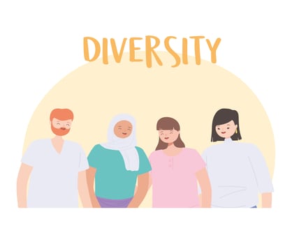 diverse multiracial and multicultural people, young group persons together characters vector