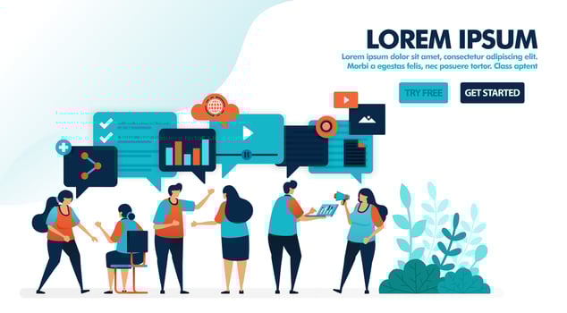Ask and answer problems. Solve and find solutions by brainstorming. Ask and answer with dialogue chat balloon. Flat vector illustration for landing page, web, website, banner, mobile, flyer, poster