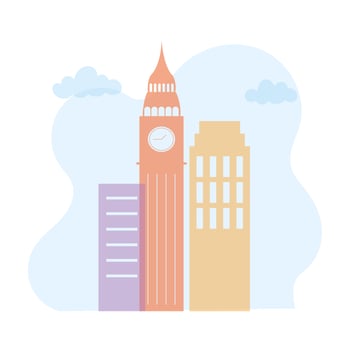 building clock skyscraper skyline architecture urban city scene vector