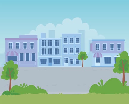 buildings commercial market trees street urban city cityscape vector
