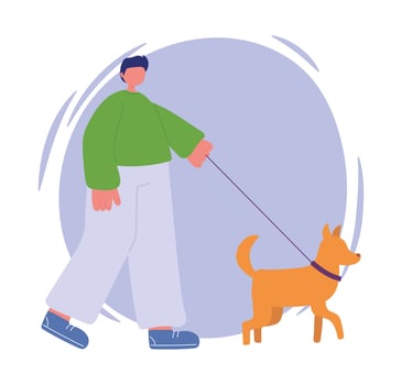 young man with dog walking vector