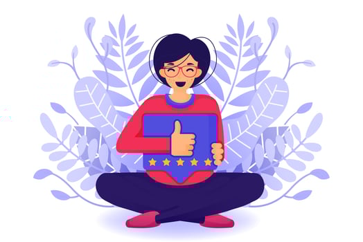 Guy Gives Likes And Positive Ratings With a Hand Thumb Up Symbol and Notification. Five Stars Service Product Rate Recommendation Opinion And Customer approve. Vector Illustration For Web Landing Page