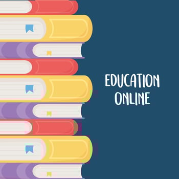 online education, stacked books different literarture vector