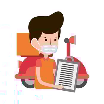 delivery man and customer scooter order food ecommerce online shopping covid 19 coronavirus vector