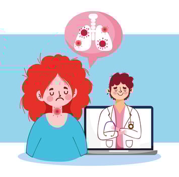 Woman with sore throat man doctor and laptop vector design