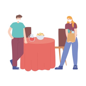 restaurant social distancing, people keep a safe distance, covid 19 pandemic, prevention of coronavirus infection vector
