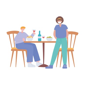 restaurant social distancing, separate customers during lunch, covid 19 pandemic, prevention of coronavirus infection vector
