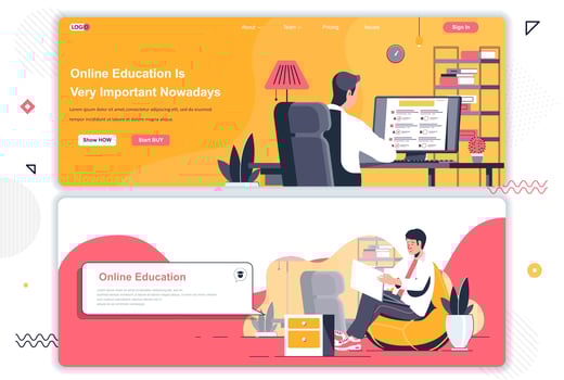 Online education landing pages set. vector
