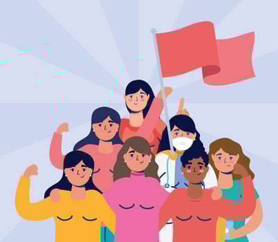 interracial women protesting with flags vector