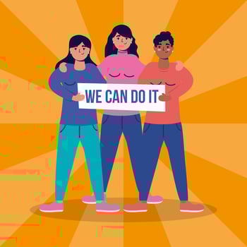 interracial women protesting with placard vector