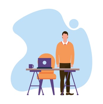 Man with laptop on desk vector design