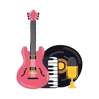 music vinyl disk with instruments vector