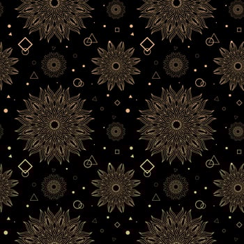 Occult sun mandala seamless pattern. Sacred Geometry Forms - Eye, Moon and Sun. vector