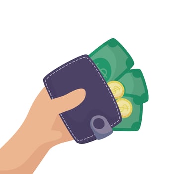 wallet money with bills and coins vector