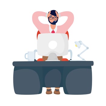 elegant business man stressed working in desktop vector