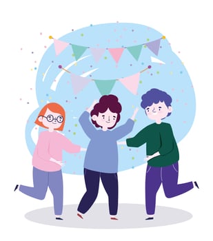 group of people together to celebrate a special event, young people dancing celebrating party vector
