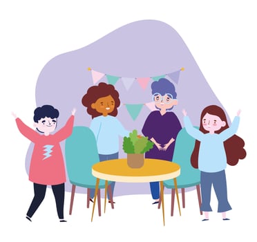group of people together in home to celebrate a special event birthday vector
