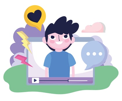 young man video mobile love message social media vector