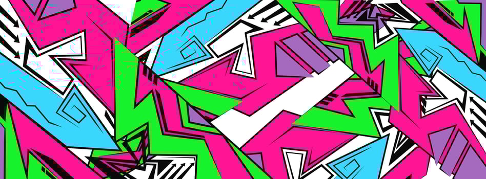 Backdrop, graffiti drawing style wallpaper, abstract geometric futuristic bright background vector
