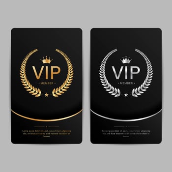 VIP party premium invitation cards posters flyers. Black, silver and gold design template set. vector
