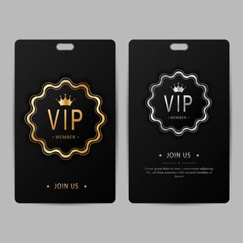 VIP party premium invitation cards posters flyers. Black, silver and gold design template set. vector