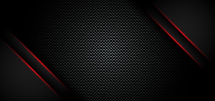 Abstract metallic red shiny color black frame layout modern tech design template on carbon fiber material background and texture vector