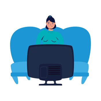 woman watching TV in living room vector