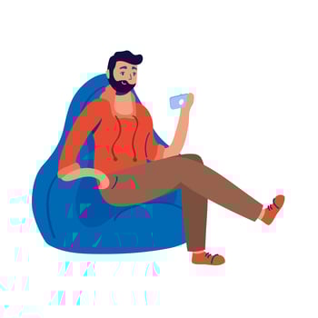 young man using smartphone in sofa vector